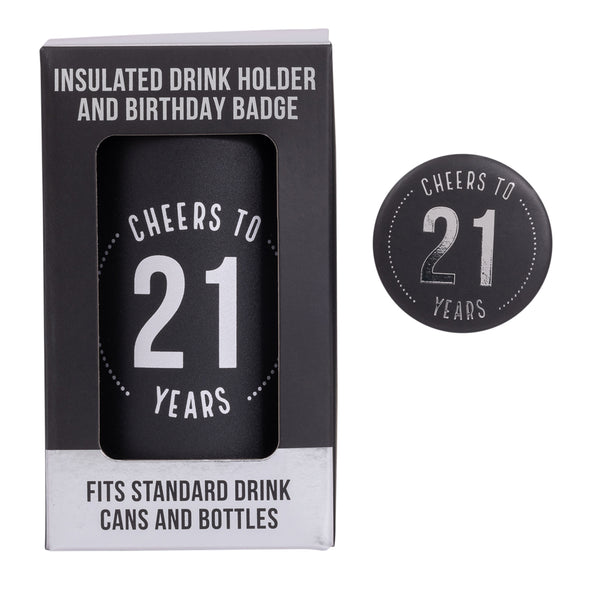 21st Birthday Insulated Drink Cooler & Badge Set