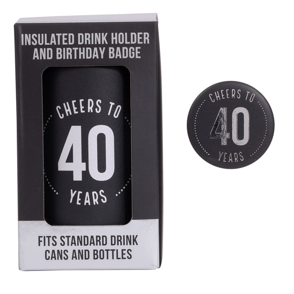 40th Birthday Insulated Drink Cooler & Badge Set