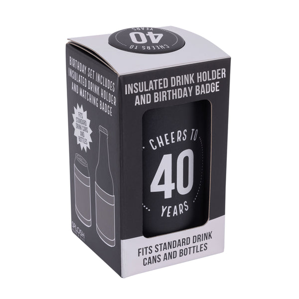 40th Birthday Insulated Drink Cooler & Badge Set