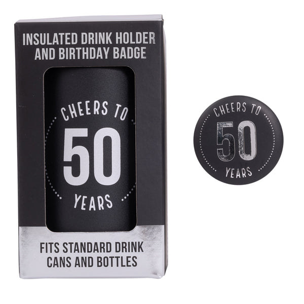 50th Birthday Insulated Drink Cooler & Badge Set
