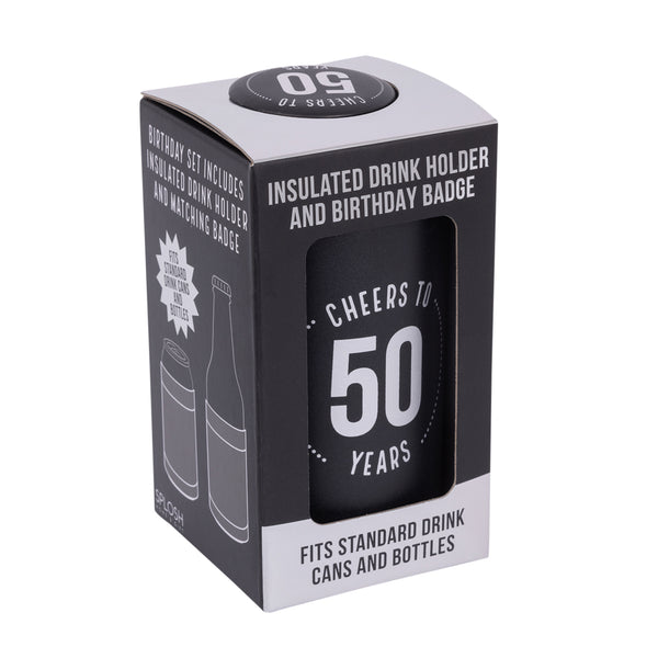 50th Birthday Insulated Drink Cooler & Badge Set