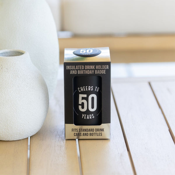 50th Birthday Insulated Drink Cooler & Badge Set