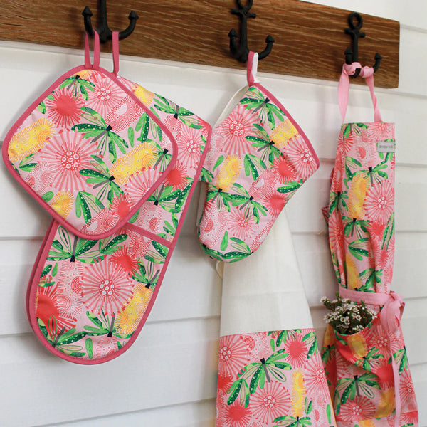 Pink Banksia Double Oven Mitt