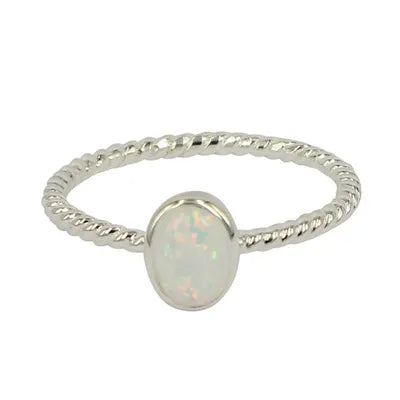 White Opal Oval Ring