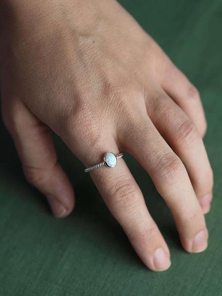 White Opal Oval Ring