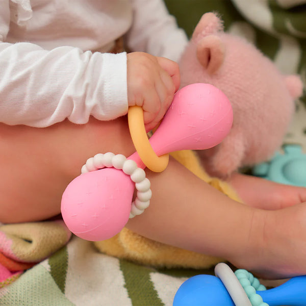 Silicone Dumbbell Rattle | Pink
