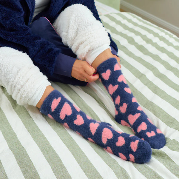 Fuzzy Heart Bed Socks