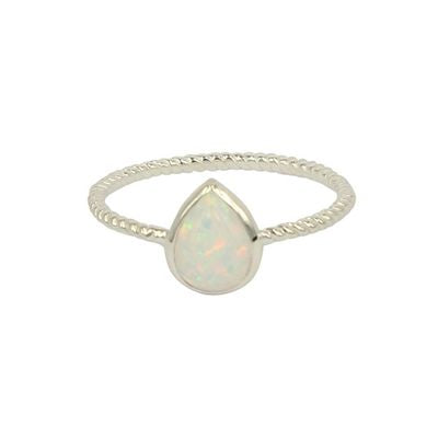 White Opal Teardrop Ring