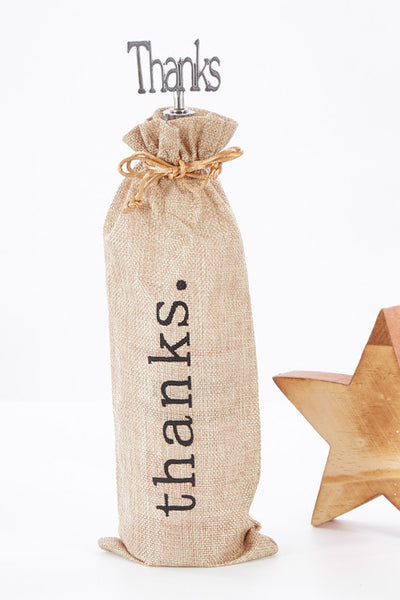 Thanks Wine Bottle Gift Bag & Stopper