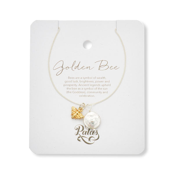 Golden Bee Pearl Amulet Necklace | Palas