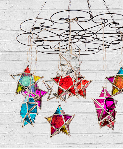 Glass Star Hanging Lantern | Aqua