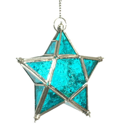 Blue Glass Star Hanging Lantern