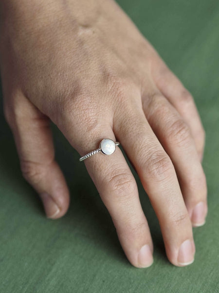 White Opal Round Ring