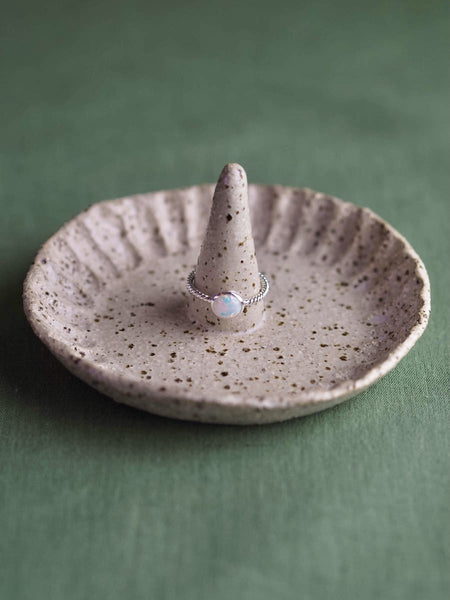 White Opal Round Ring