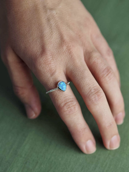 Blue Opal Teardrop Ring