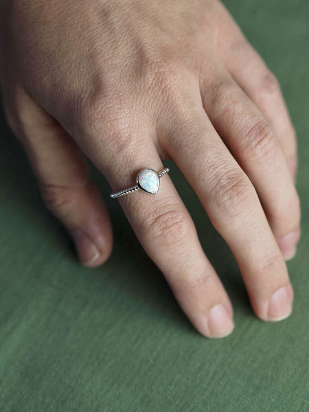 White Opal Teardrop Ring