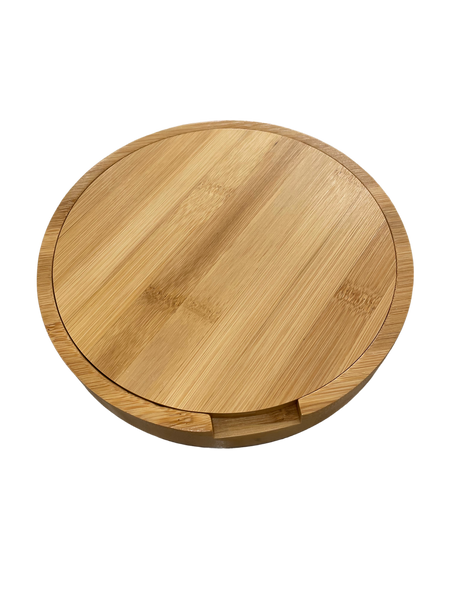 Round Bamboo Cheese Board & Knives Set