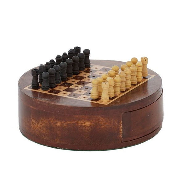 Round Wooden Chess Board with Draw