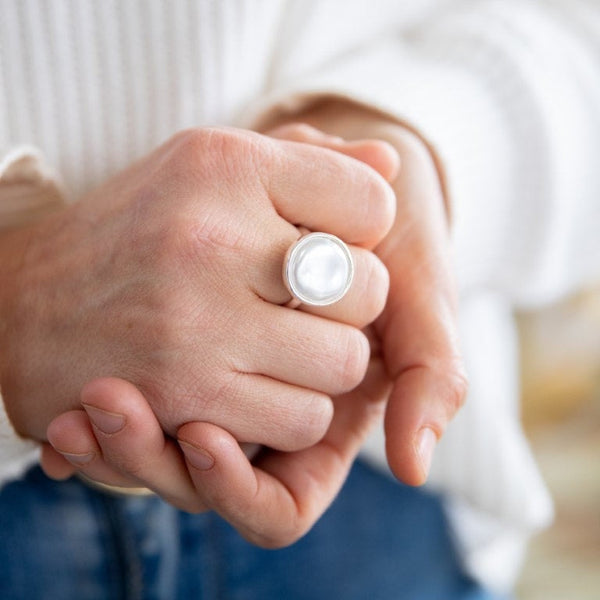 Silver Pearl Face Ring