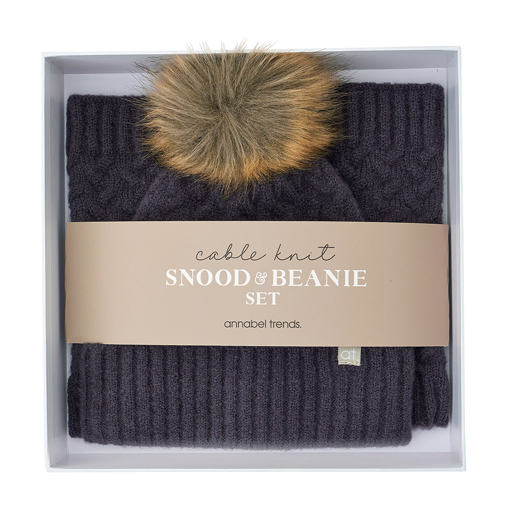 Black Cable Knit Beanie & Snood Set