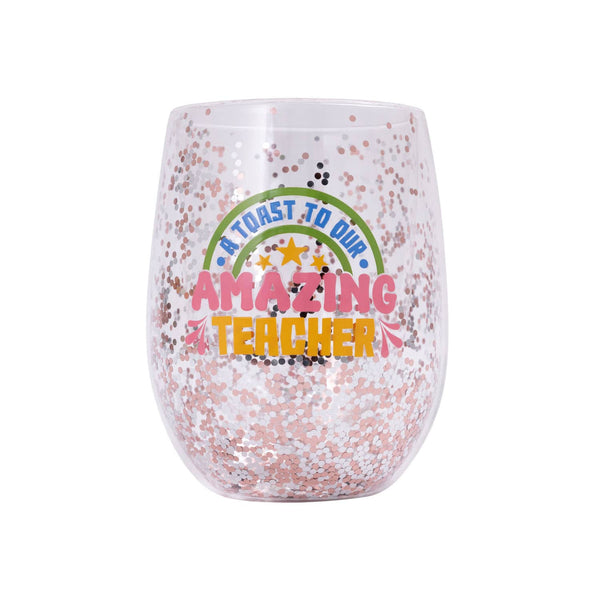 Amazing Teacher Glitter Wine Glass