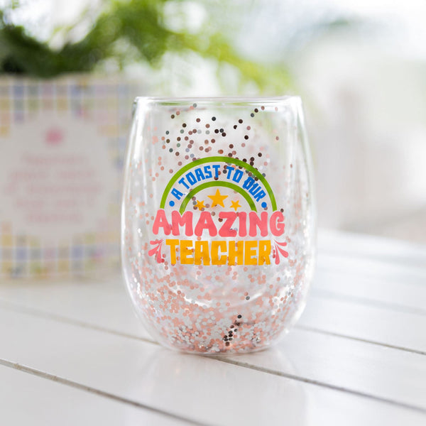 Amazing Teacher Glitter Wine Glass