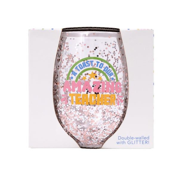 Amazing Teacher Glitter Wine Glass