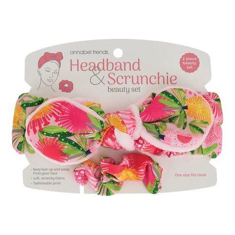 Pink Banksia Headband & Scrunchie 2pc Beauty Set