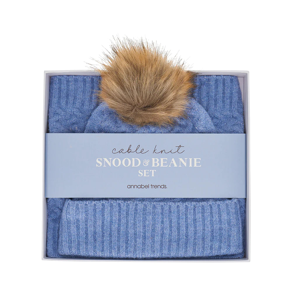 Blue Marle Cable Knit Beanie & Snood Set