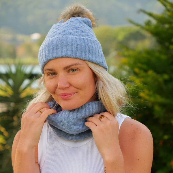 Blue Marle Cable Knit Beanie & Snood Set