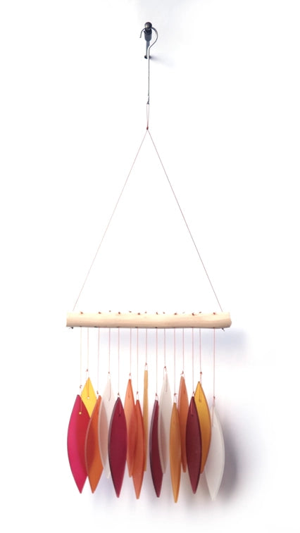 Feathers Red Glass Windchime