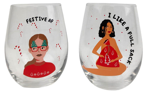 Christmas Festive AF Wine Glass Set of 2