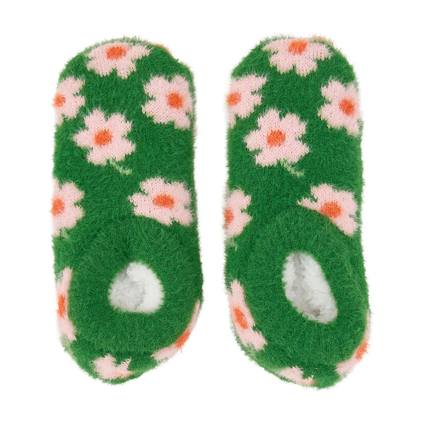 Green Fuzzy Flower Booties