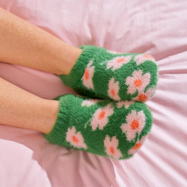 Green Fuzzy Flower Booties