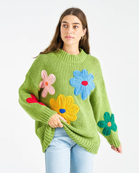 Green Daisy Knit Jumper