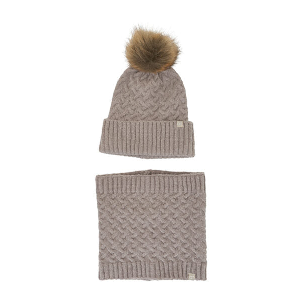 Grey Cable Knit Beanie & Snood Set