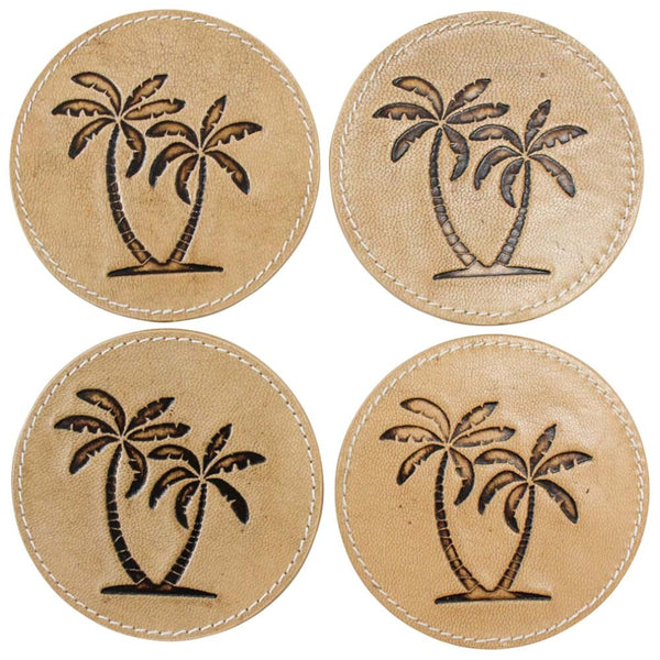 Leather Palm Tree Coasters Set of 4