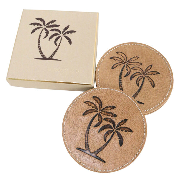 Leather Palm Tree Coasters Set of 4
