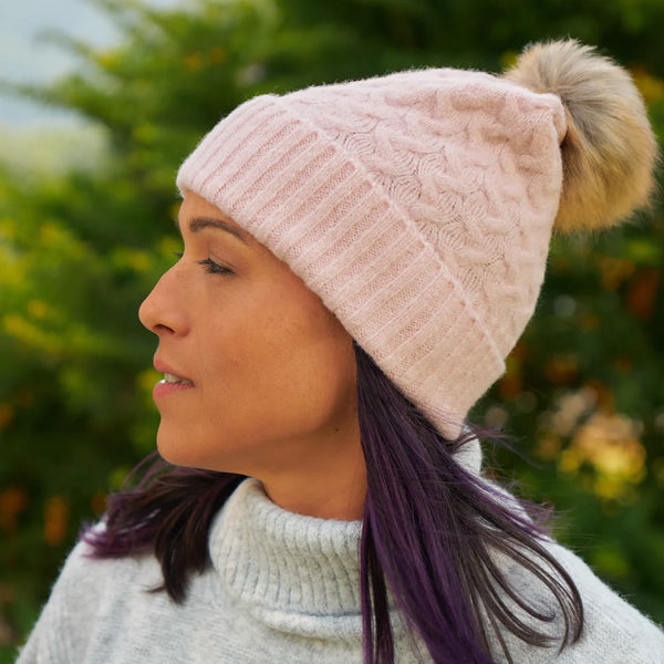 Pink Cable Knit Beanie & Snood Set