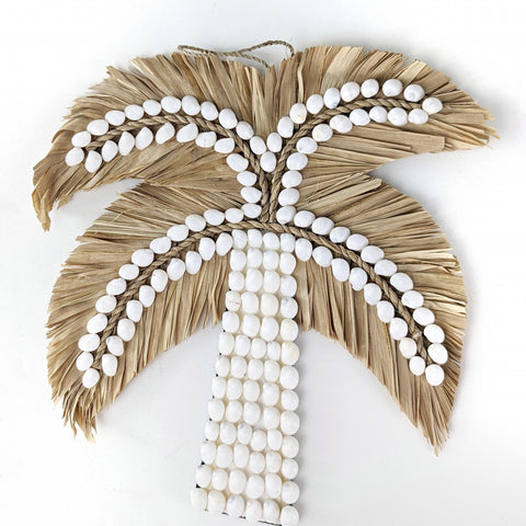 White Shell & Raffia Palm Tree