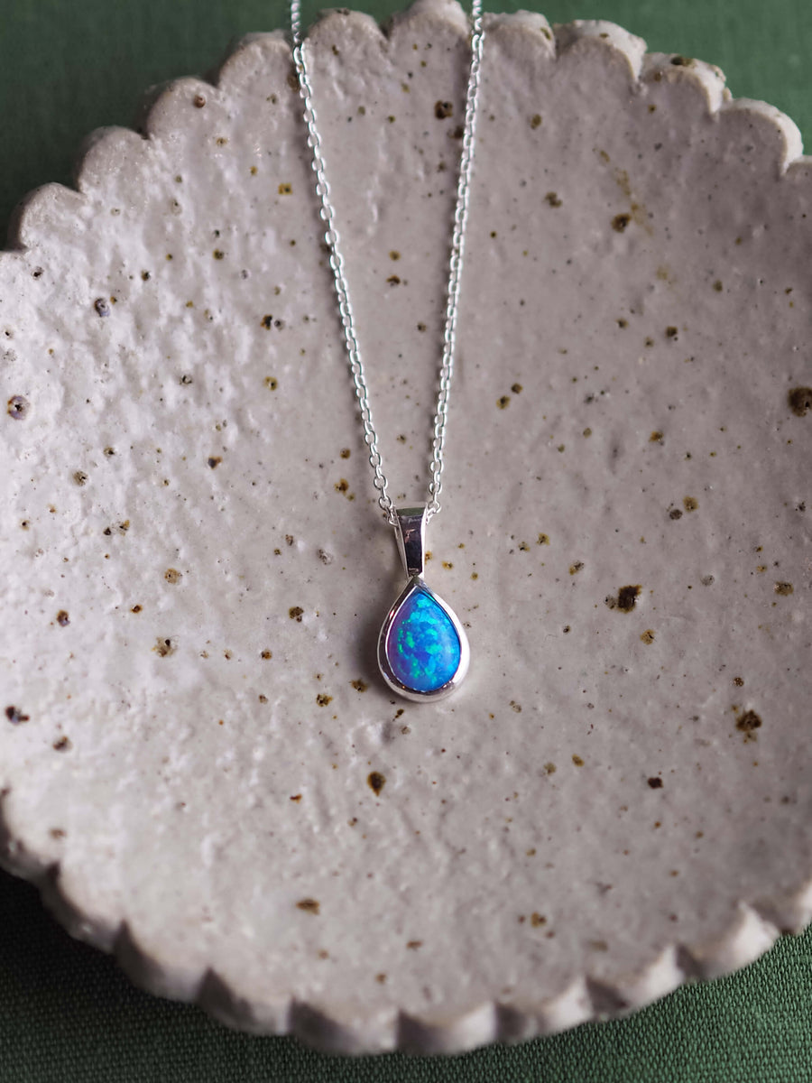 Blue Opal Teardrop Necklace