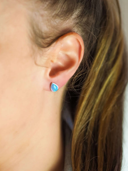 Blue Opal Teardrop Studs