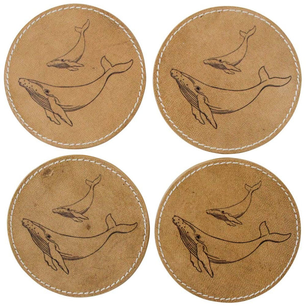 Leather Whale Coasters Set of 4