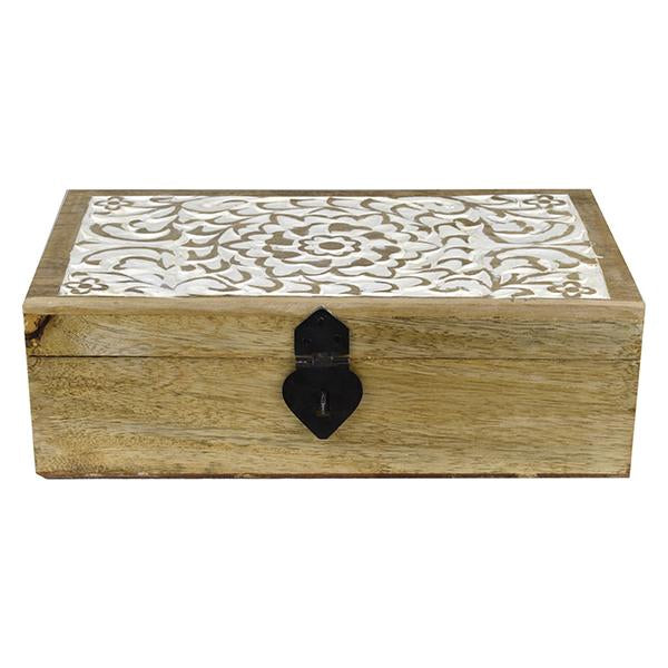 Carved Timber Floral Trinket Box