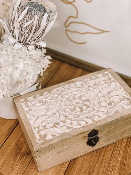 Carved Timber Floral Trinket Box