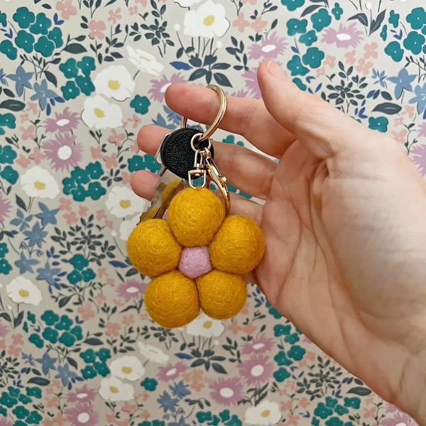 Felt Flower Keychain | Yellow