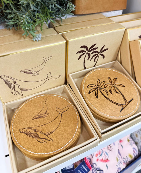 Leather Whale Coasters Set of 4