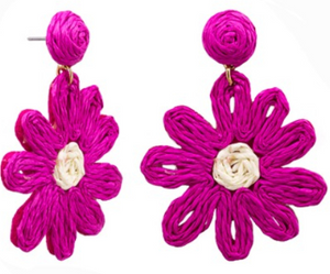 Fuchsia Raffia Daisy Earrings | Tiger Tree