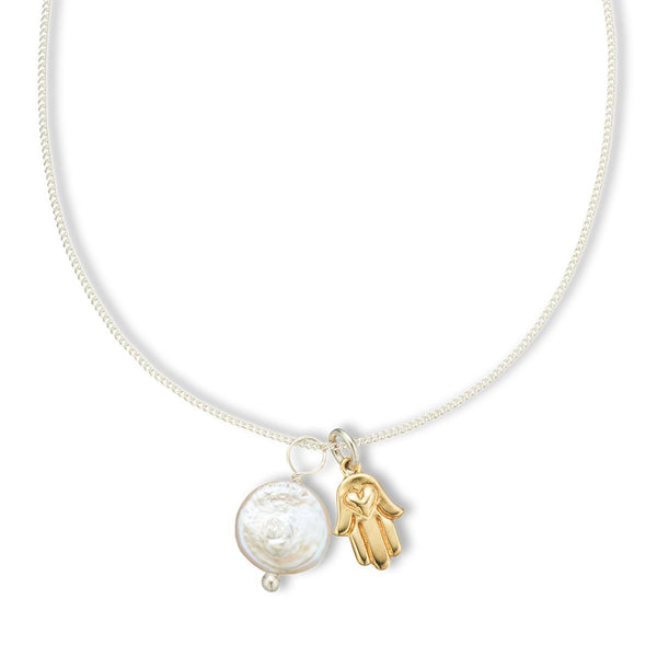 Palas Pearl Amulet Necklace | Hamsa
