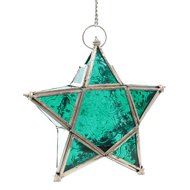 Glass Star Hanging Lantern | Aqua
